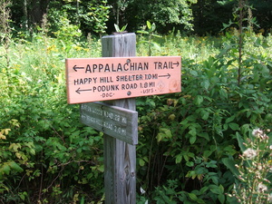 Appalachian Trail Podunk Road 1.8 miles south, Happy Hill Shelter 1.0 miles north. Appalachian Trail Podunk Road 1.8 miles south, Happy Hill Shelter 1.0 miles north.