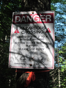Appalachian Trail Kennebec River warning sign Appalachian Trail Kennebec River warning sign